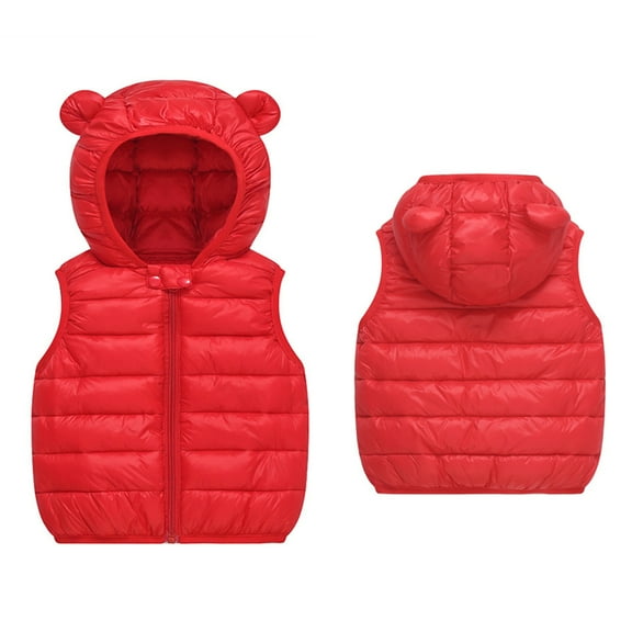 Girls Boys Puffer Vest Boys Vest Cute Bear Ear Hooded Jacket Thicken Windproof Zipper Warm Outwear Baby Winter Jacket for Girls 6-12 Months
