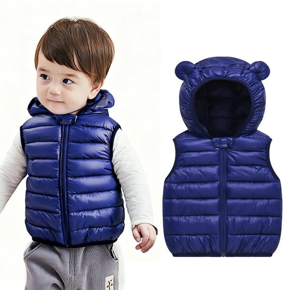 Girls Boys Puffer Vest Boys Winter Vest Bear Ear Cute Jackets Thicken Windproof Zipper Warm Outwear Baby Winter Vest for 6-12 Months