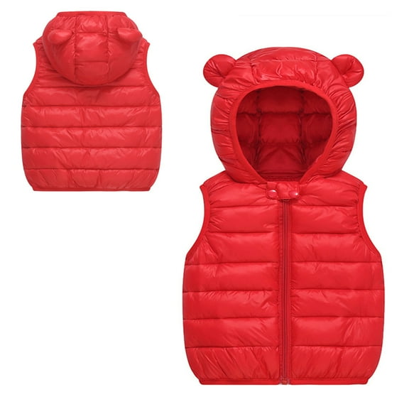 Girls Boys Puffer Vest Winter Vest Cute Bear Ear Hooded Jacket Thicken Windproof Zipper Warm Outwear Baby Down Jacket for Baby 6-12 Months