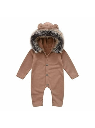 skpabo Baby Boy Girl Zipper Fleece Hooded Bear Jumpsuit with Cute Ears  Fuzzy Long Sleeve Jumpsuit Toddler Infant Fall Winter Outfit Brown 9-12  Months 