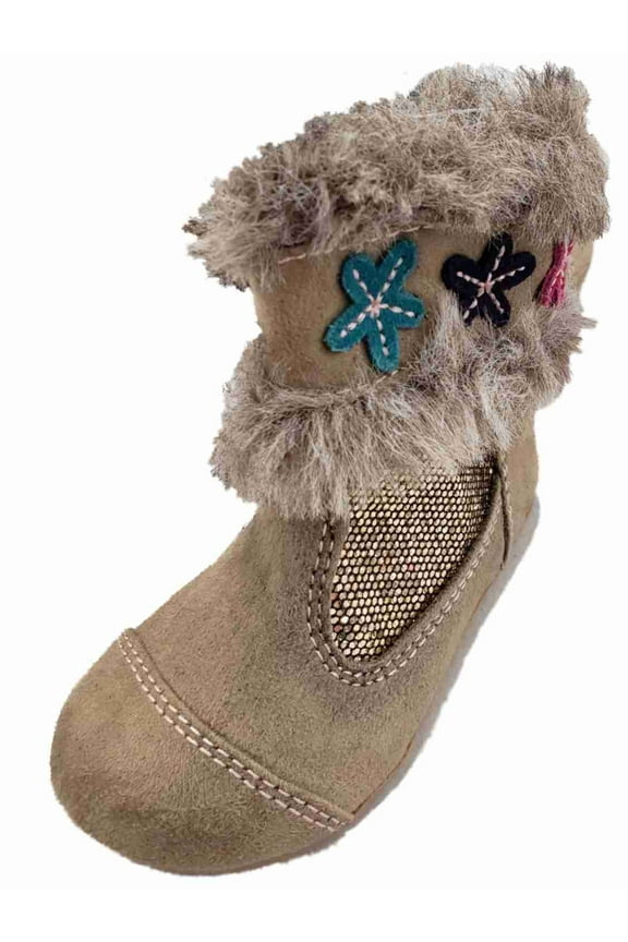 Infant Girls Brown Sparkle Glitter Fuzzy Boots Booties Baby Shoes 4