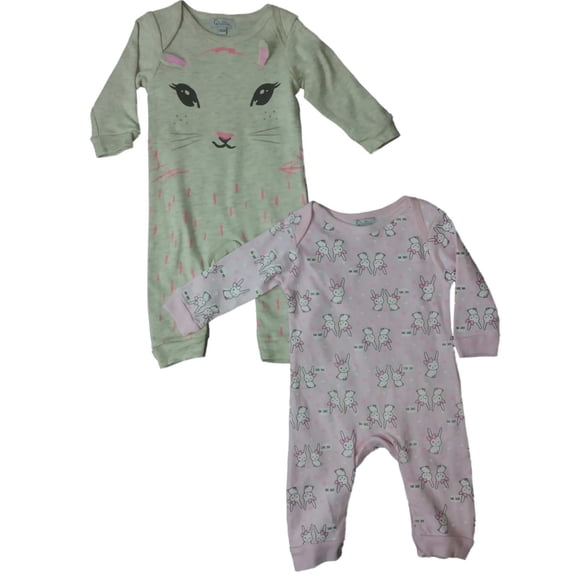 Infant Girls Bunny Rabbit Love You Bow Sleeper 2-PC Coverall Outfits