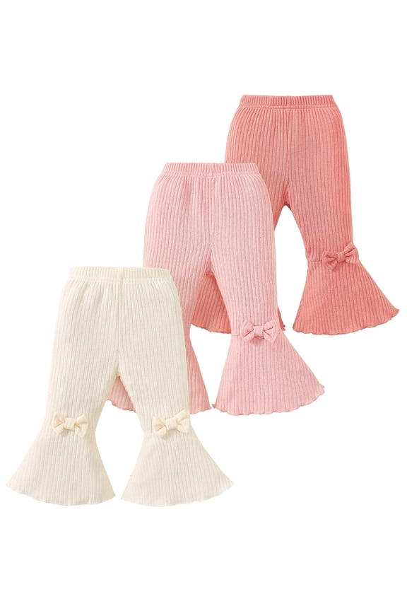 Infant Girls Clothes Baby Girl Pants Toddler Leggings 3 Pack Flare Baby Pants 3 6 9 12 18 24 Months Bell-bottoms for Girls Apricot Pink
