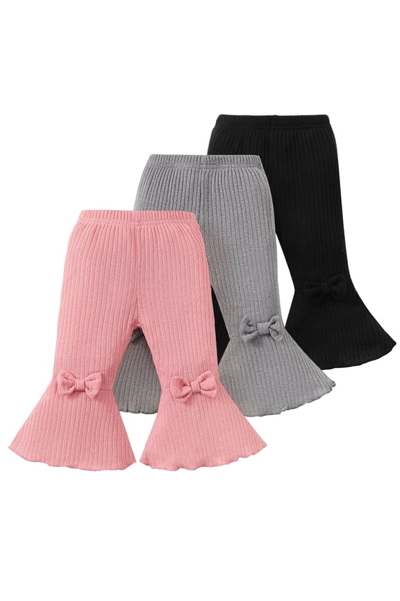 Infant Girls Clothes Baby Girl Pants Toddler Leggings 3 Pack Flare Baby Pants 3 6 9 12 18 24 Months Bell-bottoms for Girls Black Gray Pink