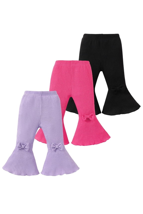 Infant Girls Clothes Baby Girl Pants Toddler Leggings 3 Pack Flare Baby Pants 3 6 9 12 18 24 Months Bell-bottoms for Girls Black Purple Red