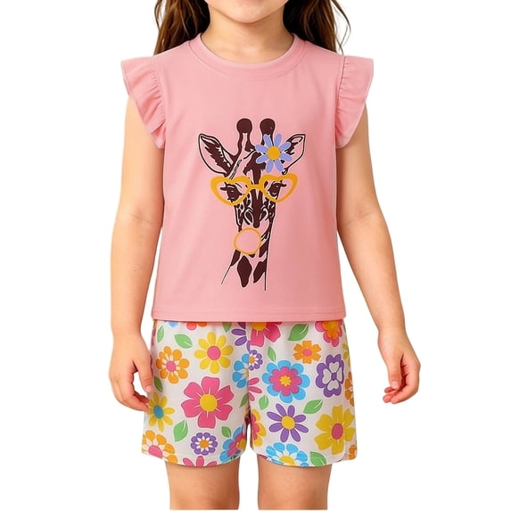 Infant Girls Clothes Summer Outfits Lightweight Short Sleeve Printed Tee and Shorts 2 Piece Outfits Size 6-12 Months