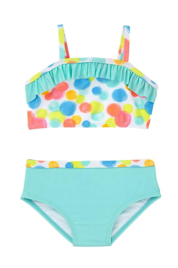 Infant Girls Colorful Neon Circle Print 2 Piece Ruffle Bikini Swimming Suit 0-3m