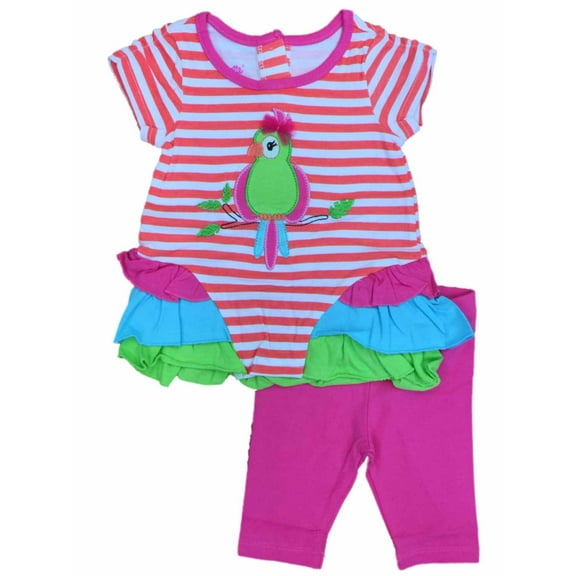 Infant Girls Colorful Striped Parrot Baby Outfit Ruffled Bird Shirt & Pants 3-6m