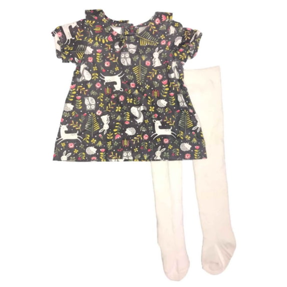Infant Girls Corduroy Baby Dress Animal and Floral Print Fleece Tights Set NB