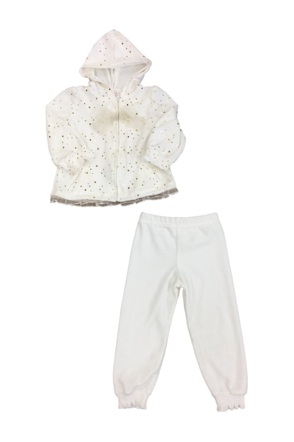 Infant Girls Cream & Gold Sparkle Track Suit Velvet 2 Piece Sweatsuit