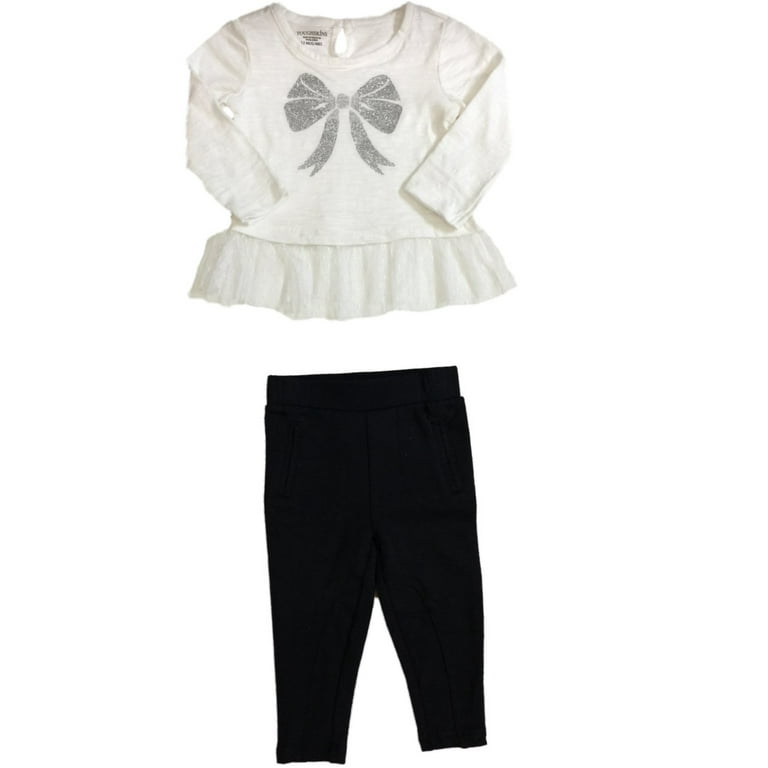 Infant Girls Cream & Silver Bow Black Legging Outfit 2 Piece Outfit 