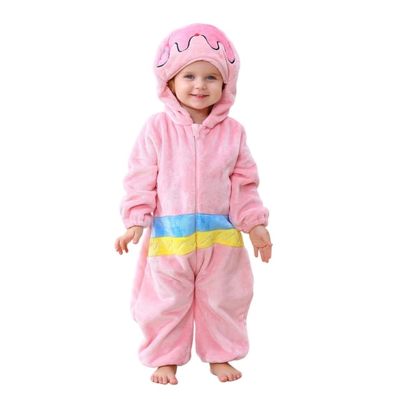 Infant Girls Cute Cake Cosplay Romper Costumes Toddler Soft Zipper Jumpsuit Kids Flannel Onesie Sleepwear 0-36Months