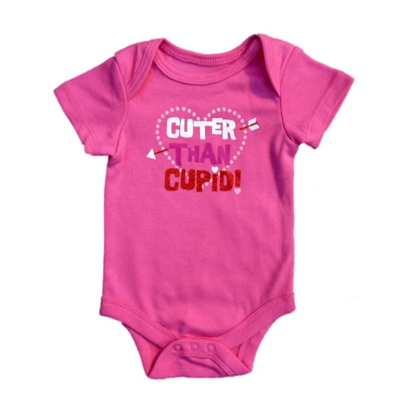 Infant Girls Cuter Than Cupid Pink Heart Creeper Valentines Day Bodysuit 18m