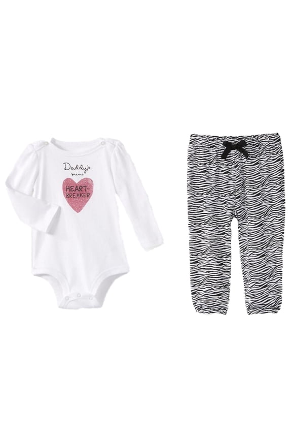 Infant Girls Daddys Mini Heart Breaker Baby Outfit Zebra Bodysuit & Leggings NB