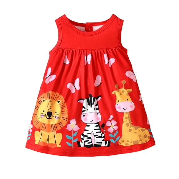 Infant Girls Dress 3 Months Girls Summer Dress 6 Months Girls Sleeveless Animals Print Dress Sundress Red