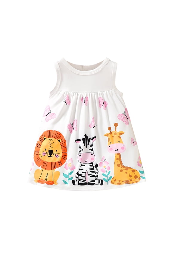 Infant Girls Dress 3 Months Girls Summer Dress 6 Months Girls Sleeveless Animals Print Dress Sundress White