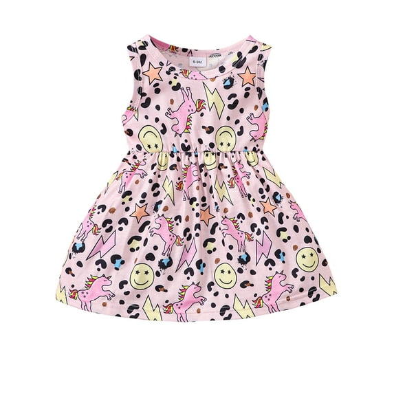 Infant Girls Dress 6 Months Girls Summer Dress 9 Months Girls Sleeveless Sundress Unicorn Print Dress Pink