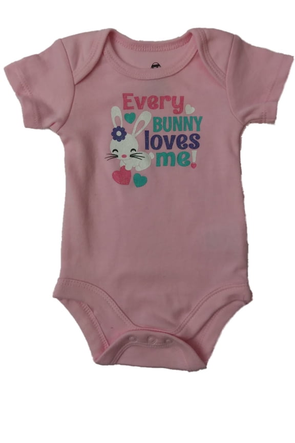 Infant Girls Everybunny Loves Me Bunny Rabbit Spring Single Outfit Baby Bodysuit
