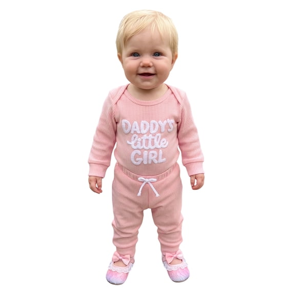Infant Girls Fall Outfit Waffle Knit Long Sleeve Crew Neck Romper Jogger Pants