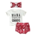 thumbnail image 1 of Infant Girls Fashion Outfits Summer Letter Print Short Sleeve T-shirt and Cow Head Print Shorts Headband Set, 1 of 8