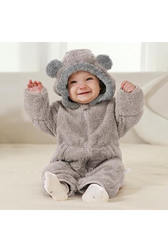 Infant Girls Fleece Romper - Warm Windproof Winter Romper With Bear Ears Hood Newborn Baby Girl Clothes Winter Baby Onesie Girl 6-9 Months