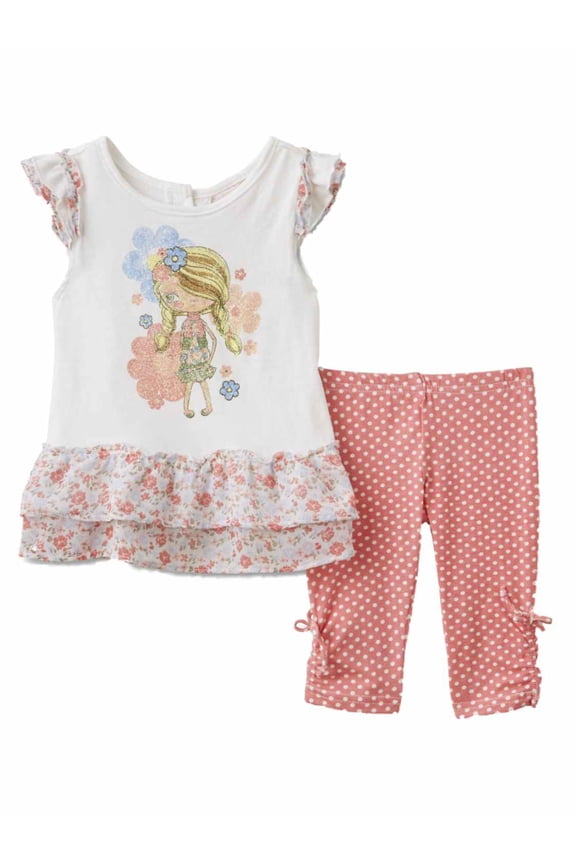 Infant Girls Floral Baby Outfit Fancy Girl Shirt & Polka Dot Leggings Set 18m