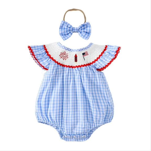 Girls Fly Sleeve Independence Day 4th Of July Prints Romper Bodysuits Cute Dailywear 12-18 Months