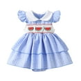 thumbnail image 1 of Girls Fly Sleeve Plaid Romper Embroider Bodysuits Dress Versatile Dailywear 0-3 Months, 1 of 6