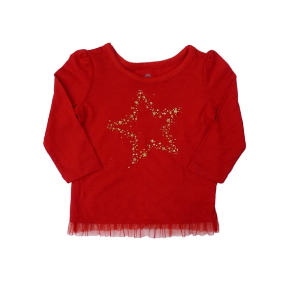 Infant Girls Glittery Star Red Holiday Shirt Christmas T-Shirt 6m
