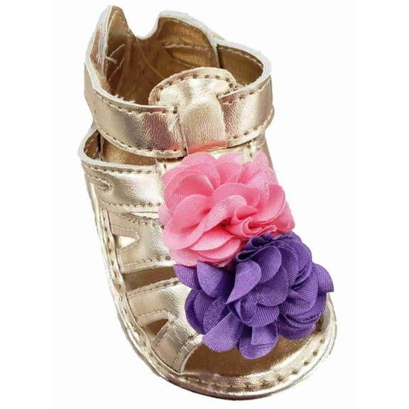 Infant Girls Gold Strappy Sandals Pink Purple Flowers Summer Baby Shoes 0-3M