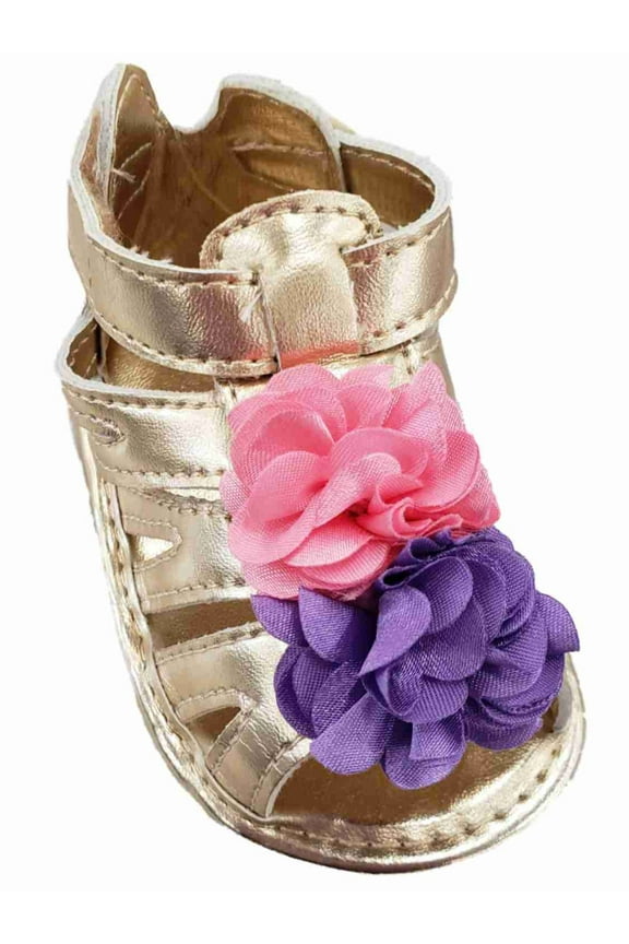 Infant Girls Gold Strappy Sandals Pink Purple Flowers Summer Baby Shoes 0-3M
