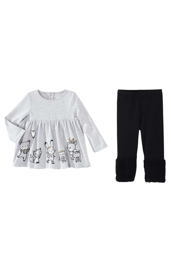 Infant Girls Gray Animal Baby Outfit Deer Bunny Bear Owl Shirt & Leggings Set