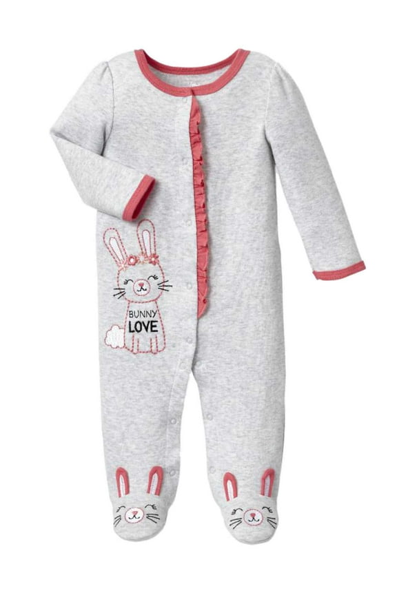Infant Girls Gray Cotton Bunny Love Pajama Sleeper Rabbit Sleep & Play 3-6m