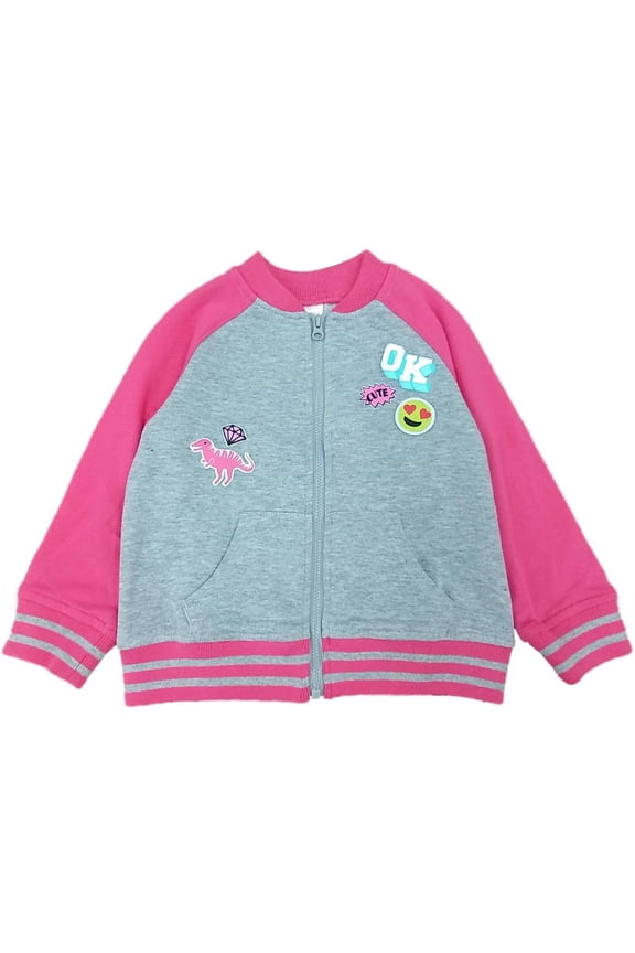 Infant Girls Gray & Pink Emoji Baby Sweatshirt Jacket Smile Face Dinosaur 12m