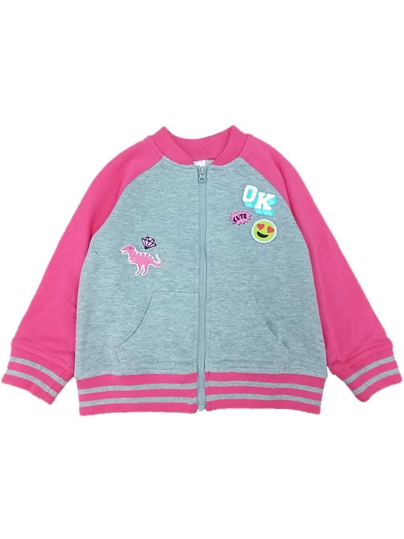 Infant Girls Gray & Pink Emoji Baby Sweatshirt Jacket Smile Face Dinosaur 6m