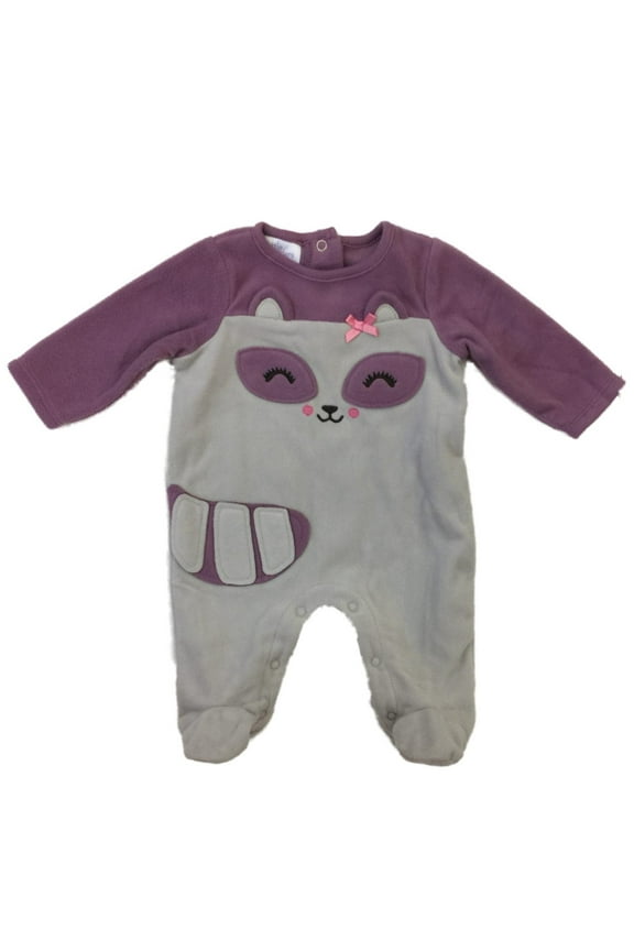 Infant Girls Gray & Purple Fox Blanket Sleeper Plush Sleep & Play Pajamas 0-3m