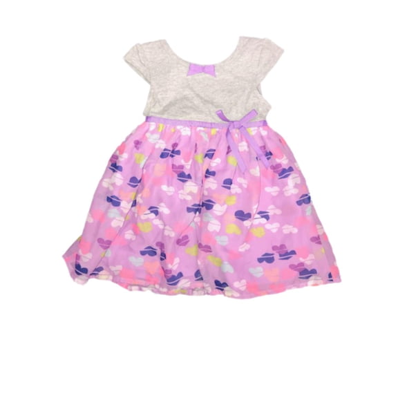 Infant Girls Gray & Purple Spring Dress With Heart Print Skirt Summer Dress 12M