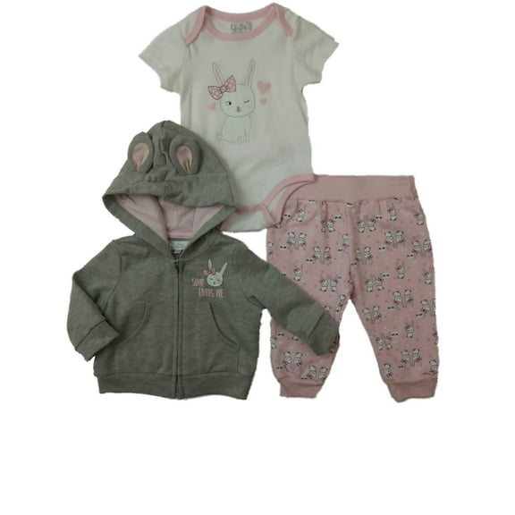 Infant Girls Gray Some Bunny Loves Me Bodysuit Sweater 3-PC Outfit