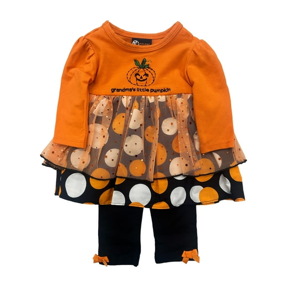 Infant Girls Halloween Grandma's Little Pumpkin Outfit Dress & Leggings Set 0-3M