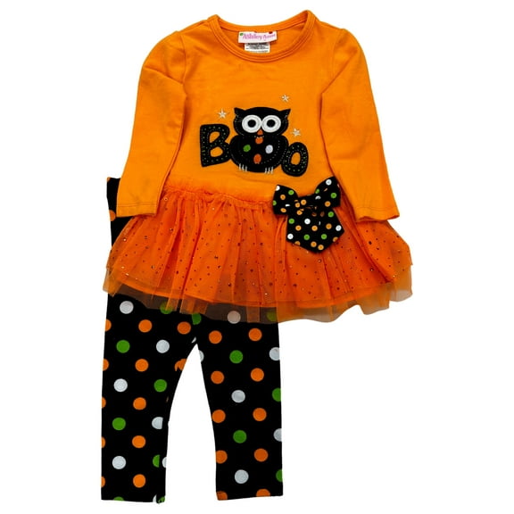Infant Girls Halloween Orange Boo Owl Outfit Orange Tulle Dress Leggings Set 12M
