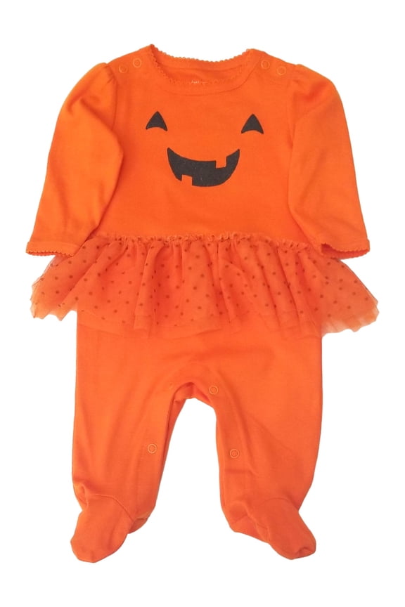 Infant Girls Halloween Orange Jack-O-Lantern Pumpkin Tulle Bodysuit Creeper 9M