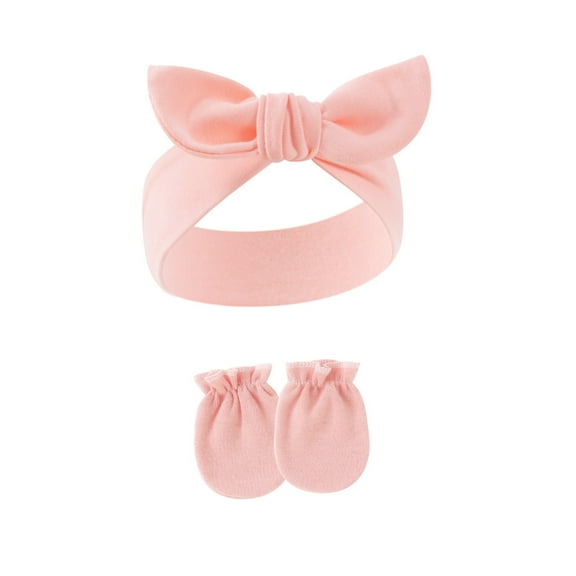 Infant Girls Headband with Gloves Set Cotton Stretchy Hairband with Lovely Bowknot Detail for 0-1 Year Newborns Baby