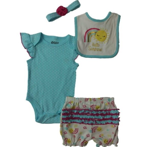 Infant Girls Hello Sunshine Polka Dot 4-PC Bodysuit Bib Headband Outfit