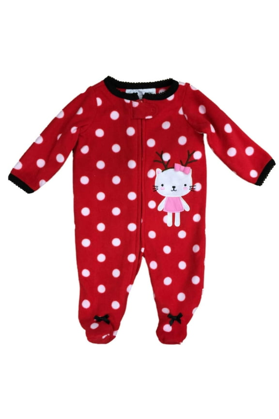 Infant Girls Holiday Baby Sleeper Red Polka Dot Reindeer Cat Sleep & Play 0-3m