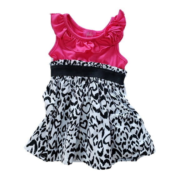 Infant Girls Hot Pink Black White Heart Animal Print Ruffled Summer Dress 18M