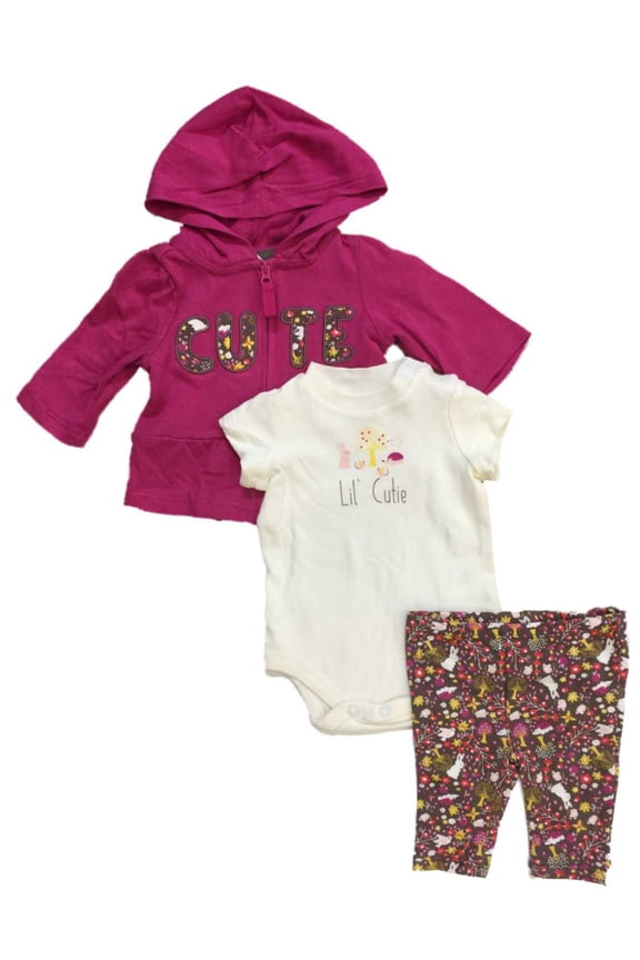 Infant Girls Lil Cutie Baby Outfit Pink Floral Hoodie Bodysuit & Leggings 6-9m