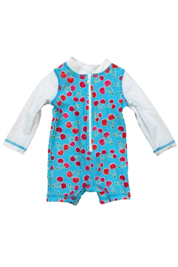 Infant Girls Long Sleeved Blue Cherry Print Rash Guard Baby Swimming Suit 3-6m