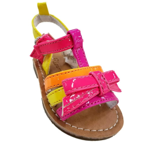 Infant Girls Neon Pink Yellow Orange Strappy Sandals Summer Baby Shoes 1 (3-6M)