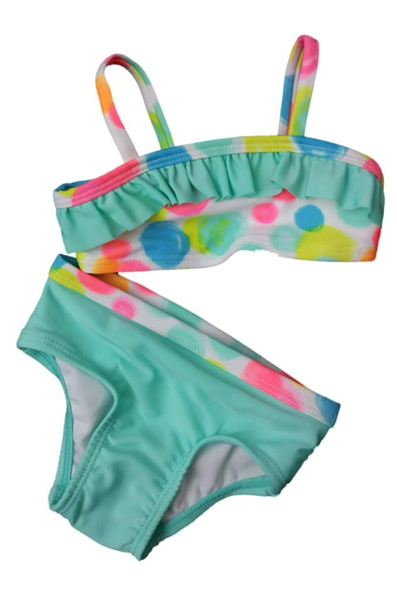 Infant Girls Neon Rainbow Polka Dot Ruffled 2-Piece Swimming Suit 0-3m