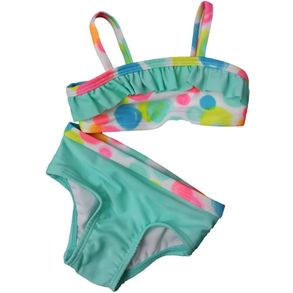 Infant Girls Neon Rainbow Polka Dot Ruffled 2-Piece Swimming Suit 3-6m